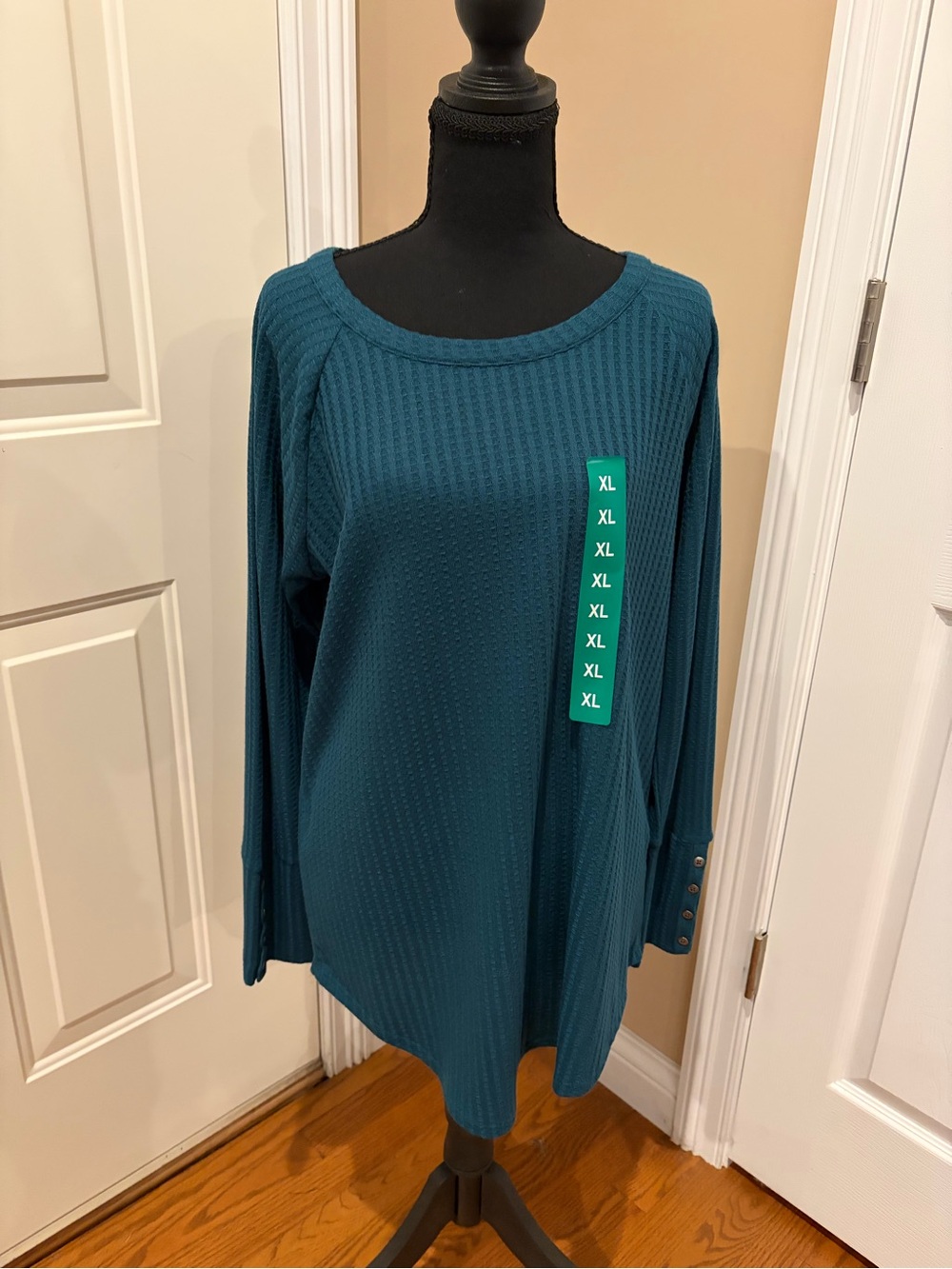 Chaser Teal Long-Sleeve Waffle Knit Top